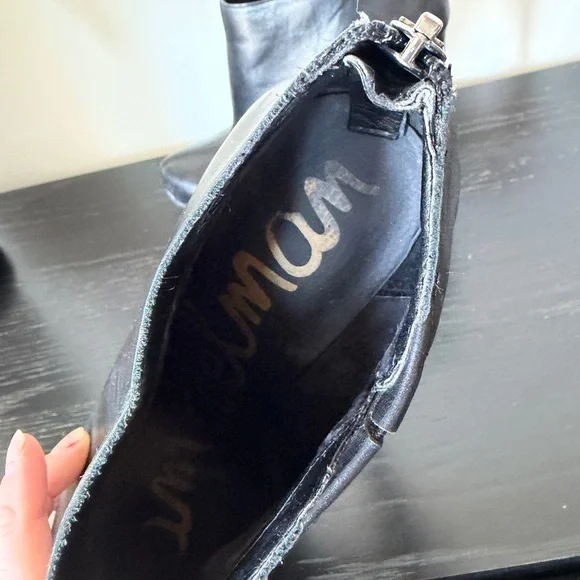 Sam Edelman Black Leather Heeled Ankle Boots - Picture 4 of 5